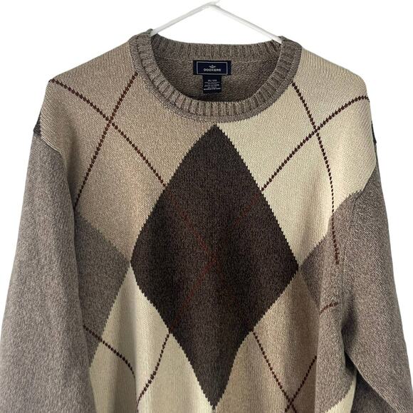Dockers‎ Men's Size XL Brown Diamond Academia Preppy Crewneck Sweater - Picture 2 of 7